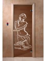 Дверь для бани и сауны Doorwood "Искушение бронза" 1900*700, 6мм, 2 петли